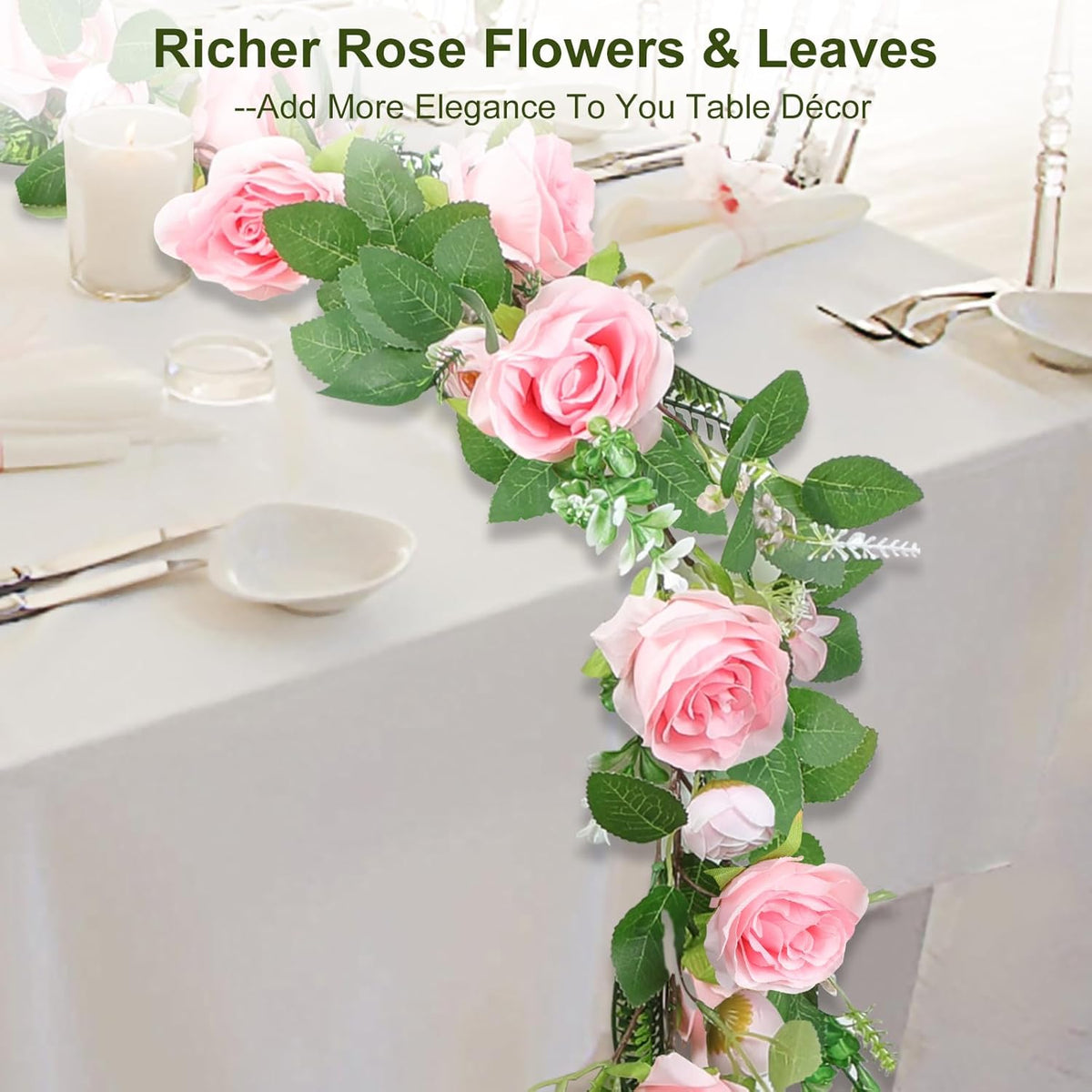 Naidiler Full Pink Flower Garland, 6.2FT Artificial Rose Floral Vine Pretty Spring Pink Flower