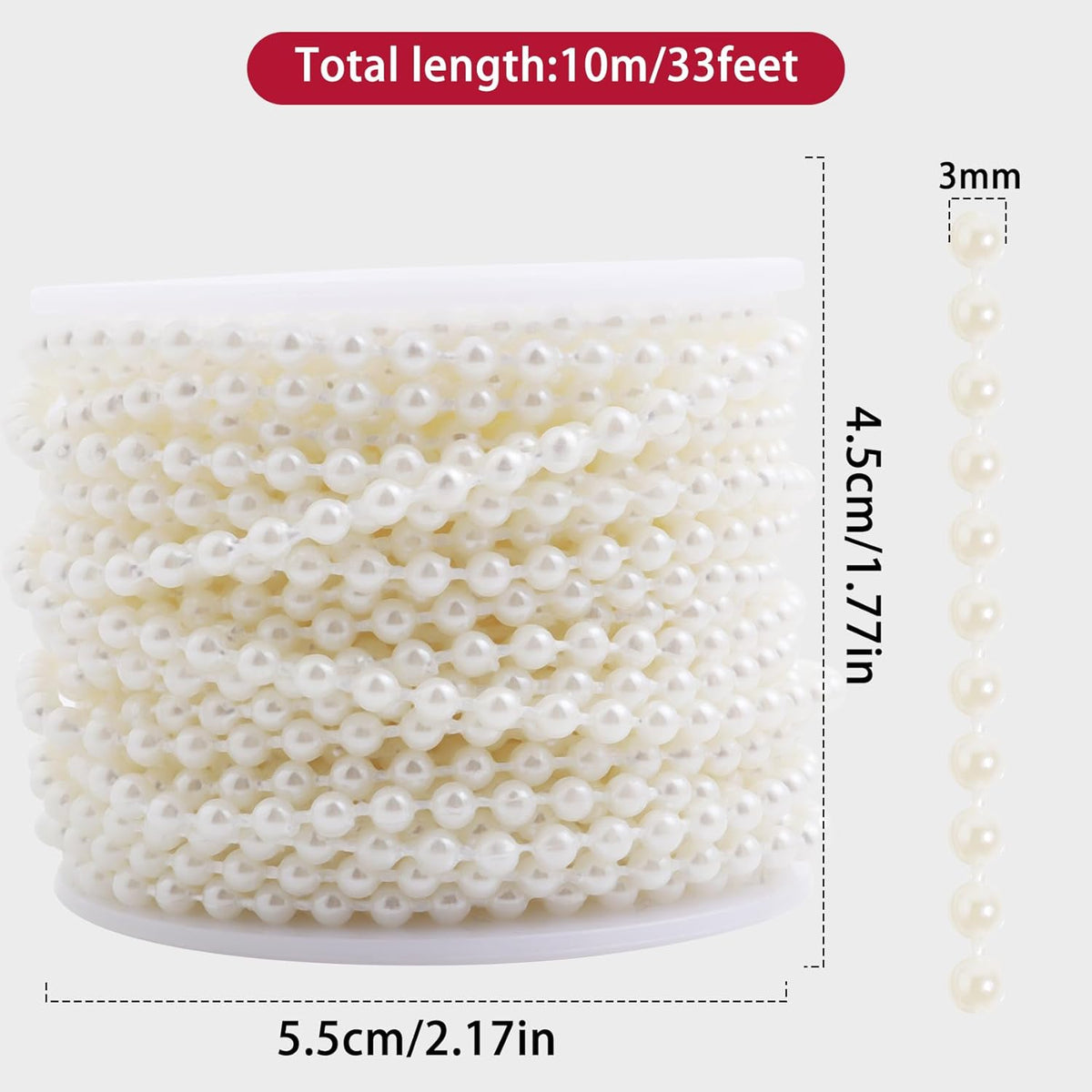 Pearls String Beads 33 Feet Crafts Faux Pearl Roll for Christmas Garland Flowers Wedding Party