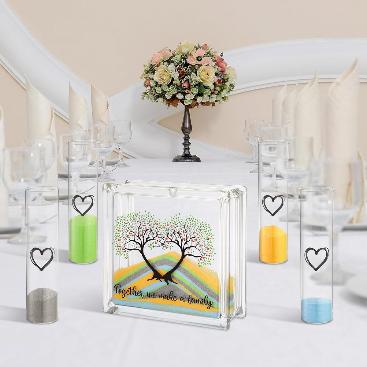 Wedding Unity Sand Set Include Vases Square Glass Jar Container 12 oz Sand for Blended Family
