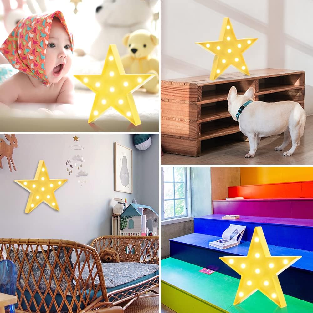 LED Marquee Star Sign Night Light, Battery Operated Star Shape Desk Table Lamp for Kids, Baby