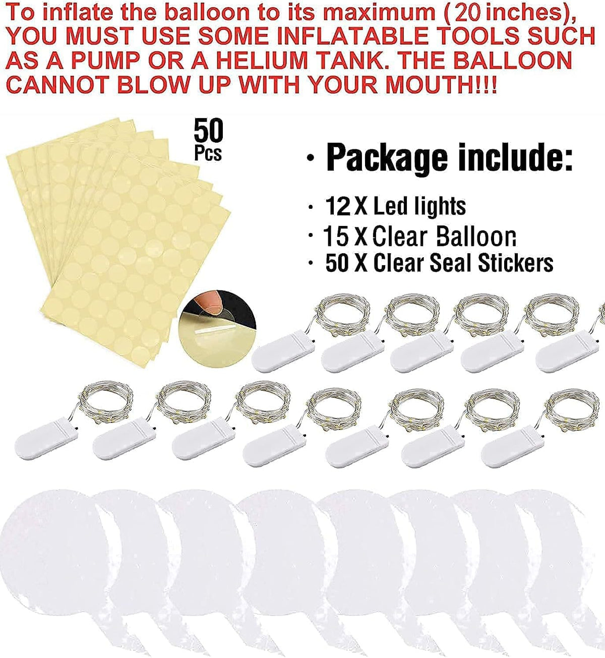 Light up led balloons (warm white-12 sets with battery)