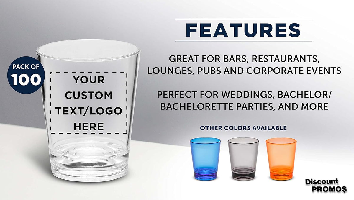 Custom Translucent Plastic Shot Glasses 1.5 oz. Set of 100, Personalized Bulk Pack - Acrylic, Great