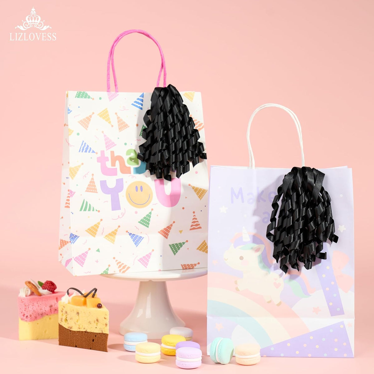 6 Inch Black Curly Bows for Gift Wrapping Set of 6, Self Adhesive Bows Black Gift Bows for