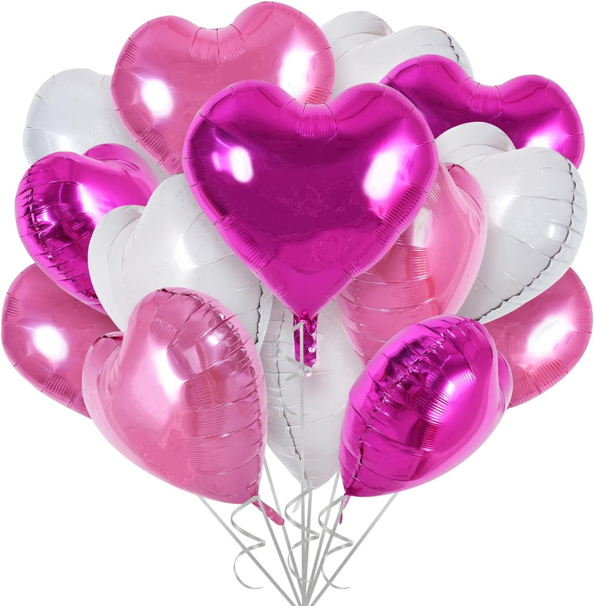 TONIFUL 30Pcs 18 Inch Pink White Heart Balloons Hot Pink Heart Shape Foil Mylar Balloons Decoration