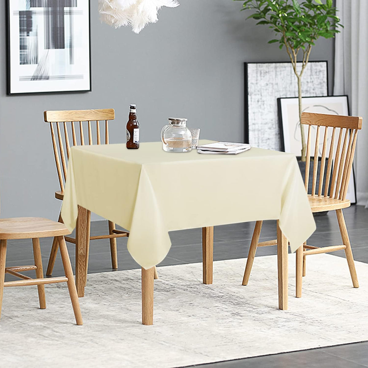 sancua 2 Pack Beige Tablecloth 54 x 54 Inch, Stain and Wrinkle Resistant Square Table Cloth