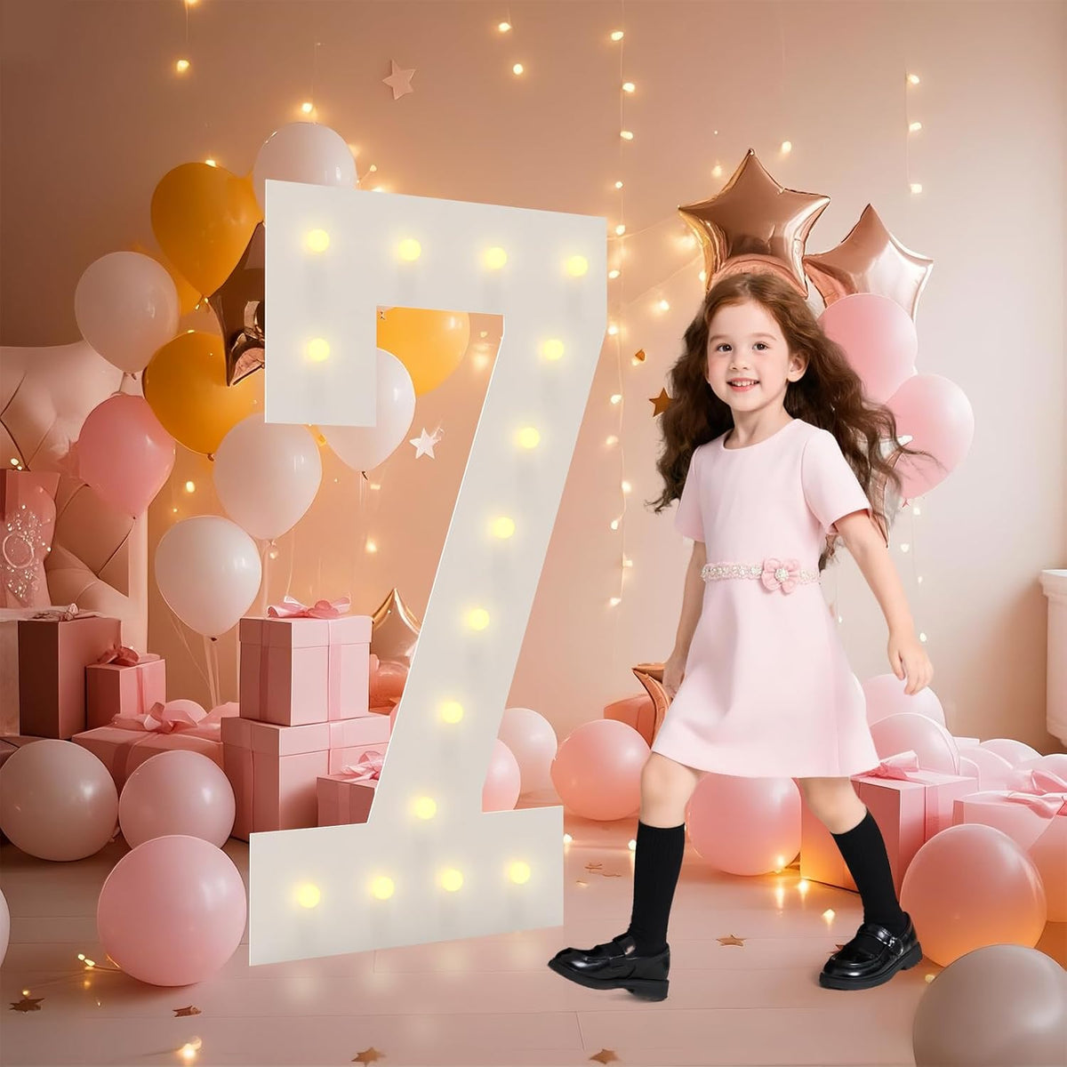 LOBOOM 4FT Light Up Numbers, Marquee Numbers 4 Feet Tall Giant Number 7 Mosaic Big Number Sign for