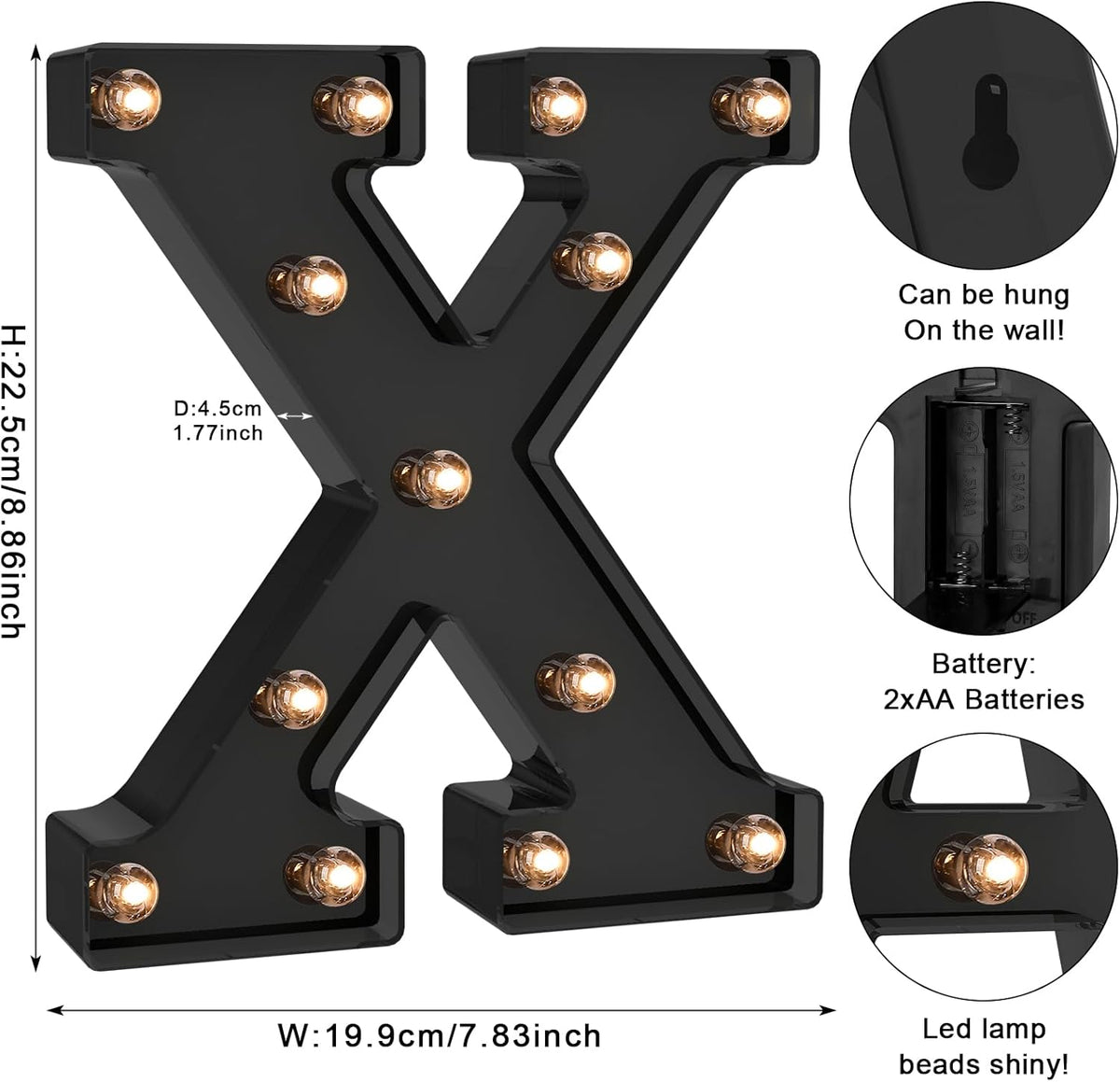 Foaky Black LED Letter Lights for Room Decor - Bedroom Wall Decor, Alphabet Lights for Home