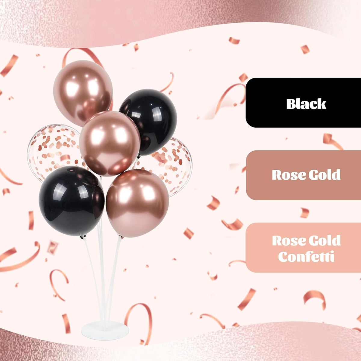 60pcs Rose Gold and Black Balloons 12inch with Rose Gold Confetti Balloons for Wedding Graduation