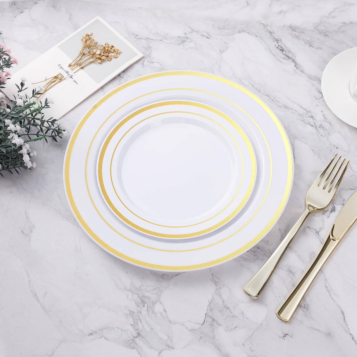 BESTVIP 200PCS Gold Plastic Plate, Disposable Party Plates