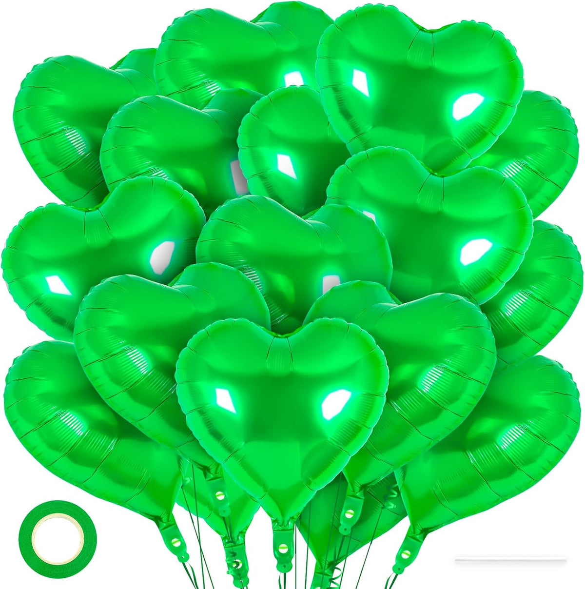 24 Pcs Green Heart Balloons,18 inch Heart Shape Foil Balloons Love Balloons Valentine Balloons for
