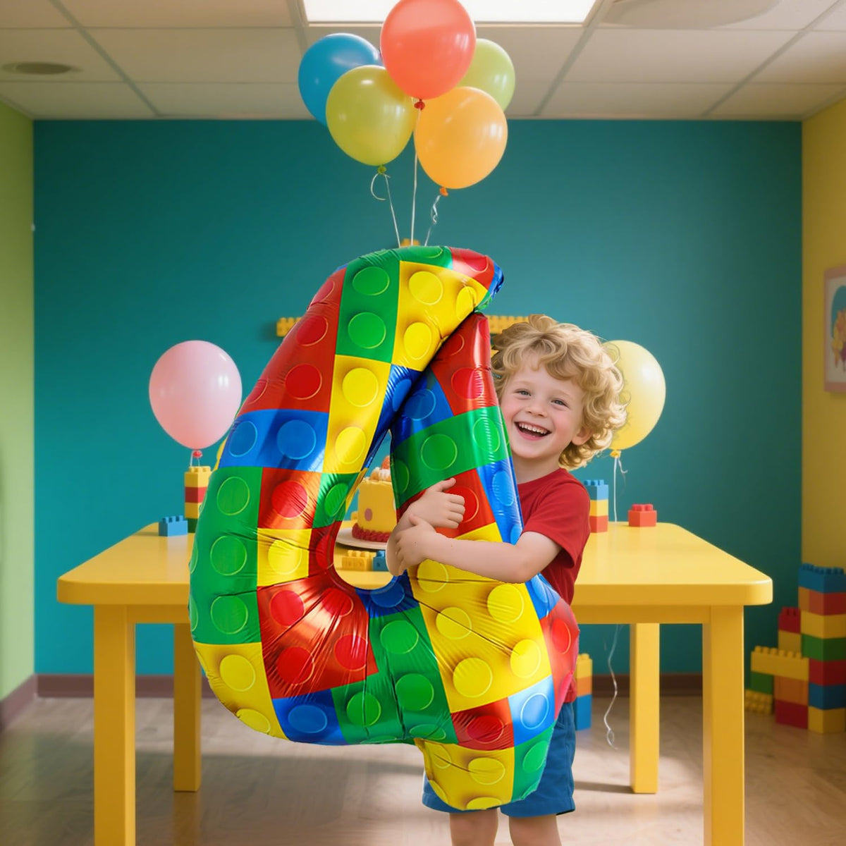 32 Inch Stackable Block Number Balloon – Colorful Brick Building Themed Big Helium Digits for Kids