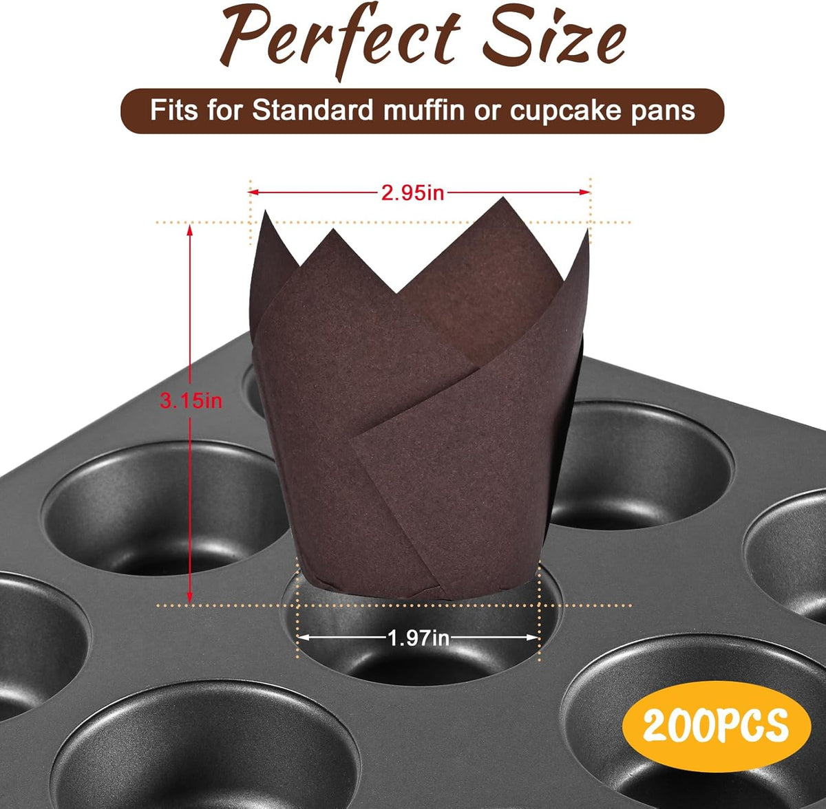 Tulip Cupcake Liners for Baking 200 Cups, Unbleached Parchment paper Muffin Liners, Upgraded