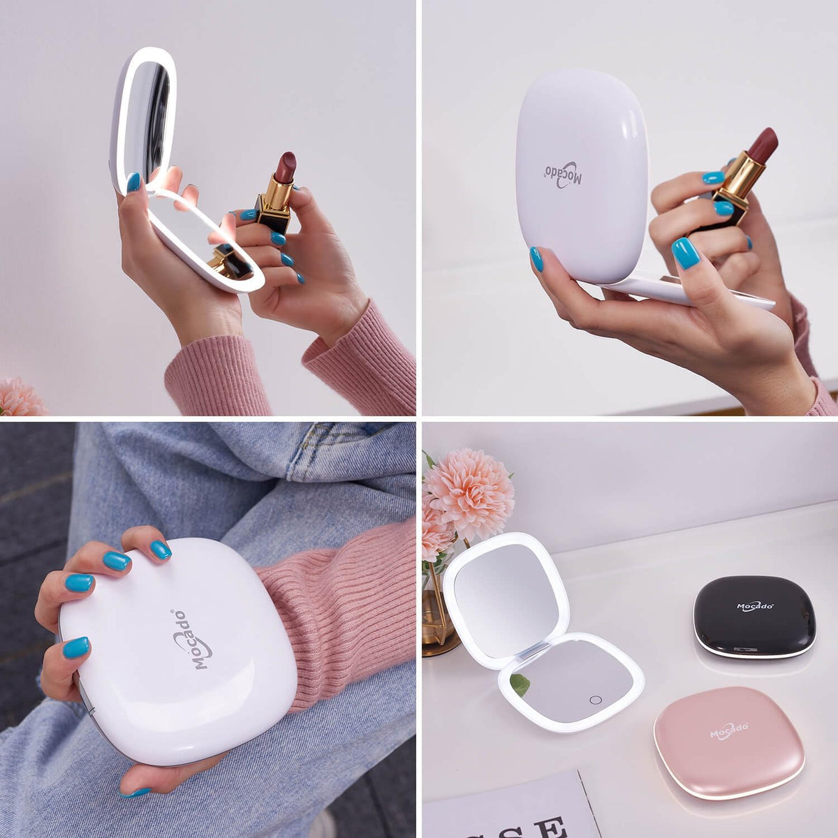 Compact LED Magnifying Travel Makeup-Mirror - 4 inches 1X/10X Magnification Small Hand Pocket