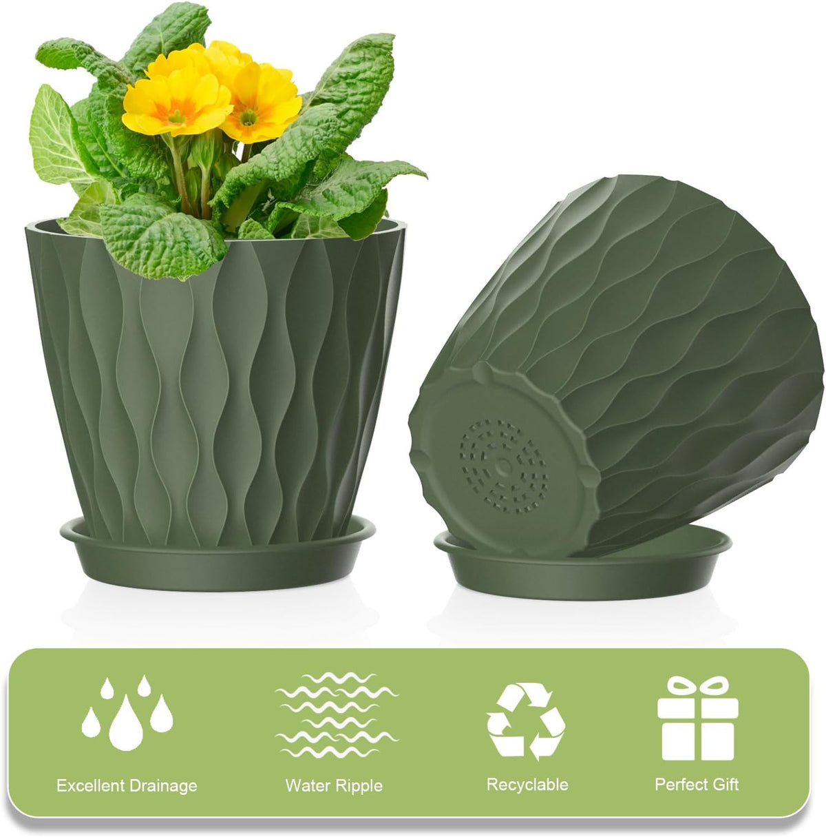 4 Inch Small Pots for Plants, 12 Pack Waffle Texture Small Plant Pots for Succulents, Plastic