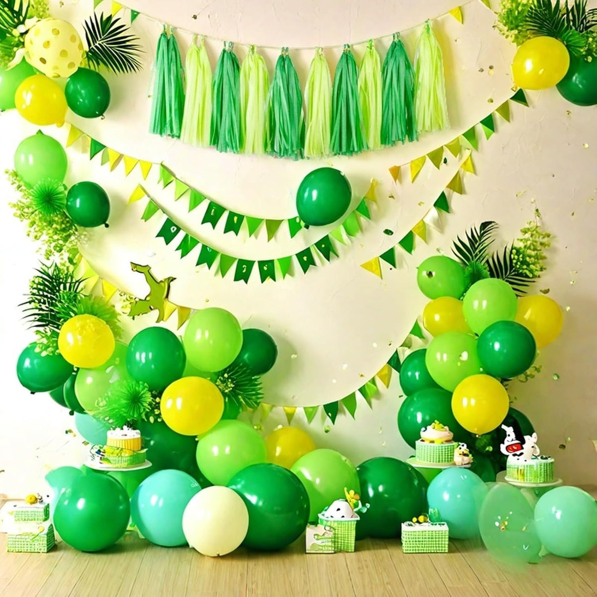 Aimto 20pcs Lime Green and Dark Green Shiny Tassel Garland Banner Tissue Paper Tassels for Party