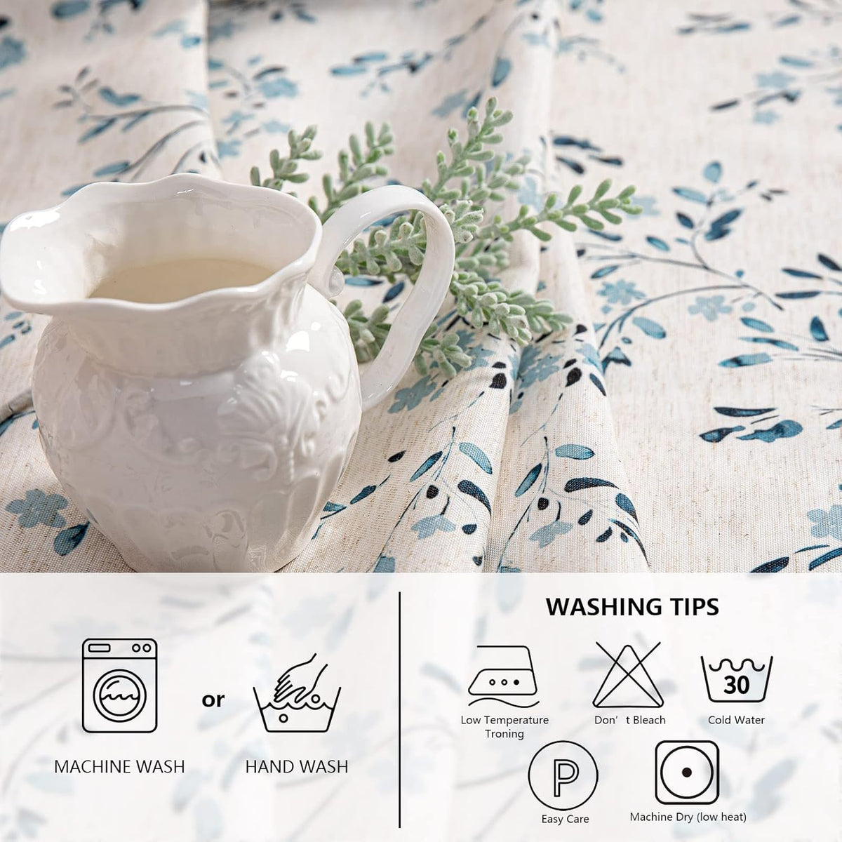 Mysky Home Rectangle Table Cloth 60x120 Inch - Spring Summer Floral Tablecloth, Waterproof Linen