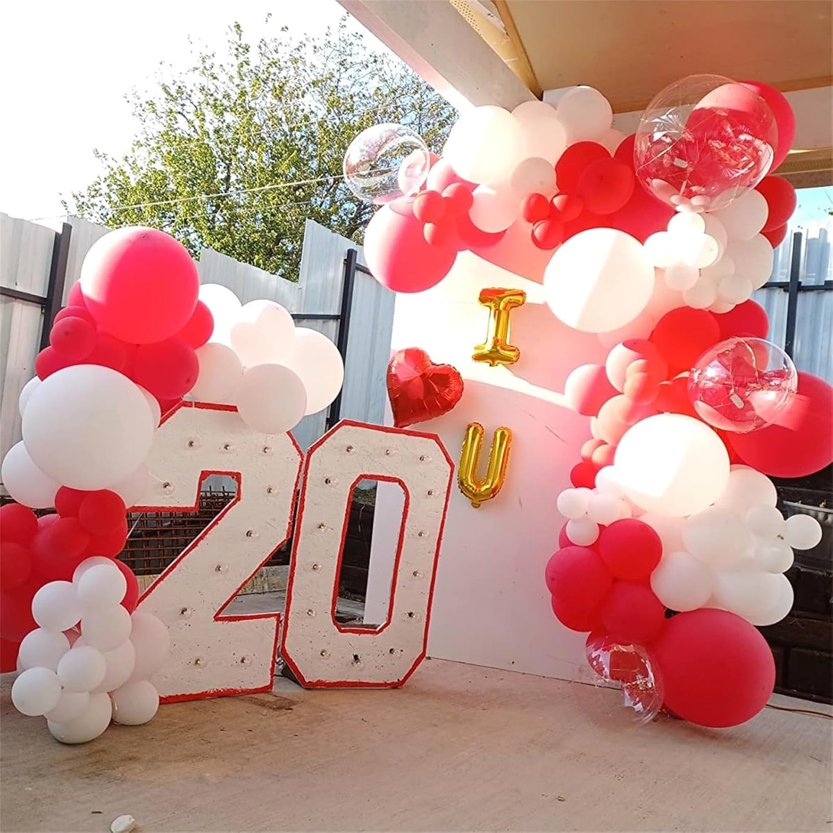 12 Inch Red White Confetti Latex Balloons Set, 35 Pack - Helium Party for Girls Women Birthday