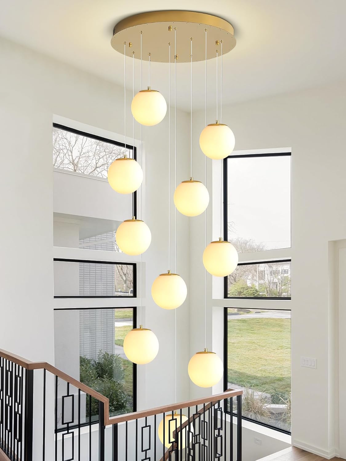 H118 Large Chandeliers for High Ceilings,12-Lights Mid Century Globe Chandelier Gold Modern Globe