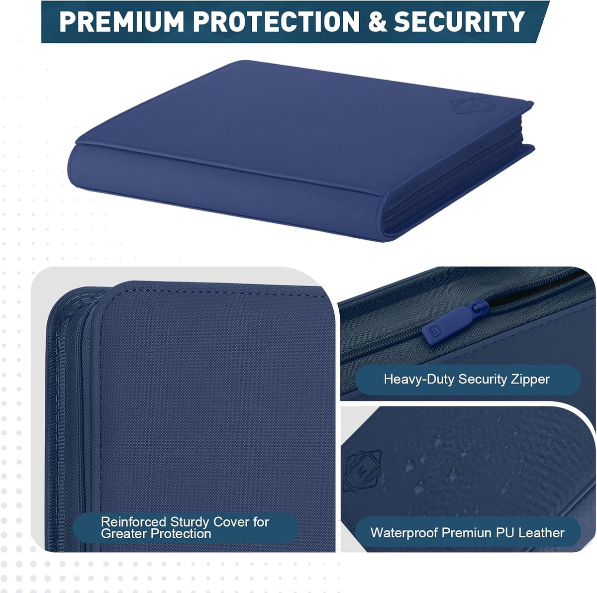 Premium Card Binder 12 Pocket for 720 Pockets Trading Card Binder, PU Zipper Card Collection Album
