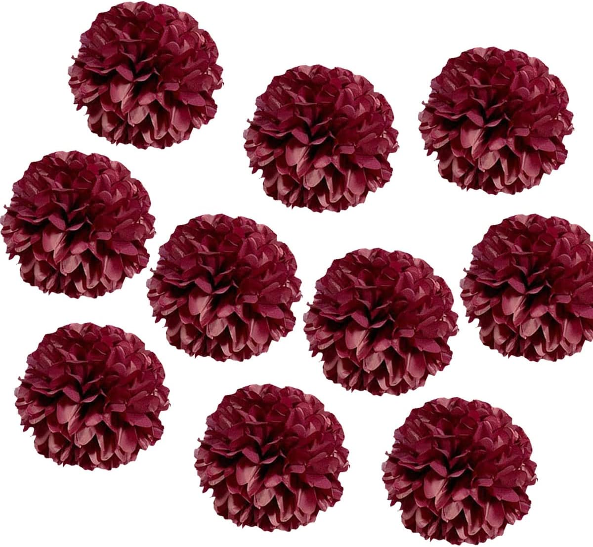10pcs 10in Paper Pom Poms Burgundy Tissue Paper Balls Wedding Party Flower Decorations DIY Art