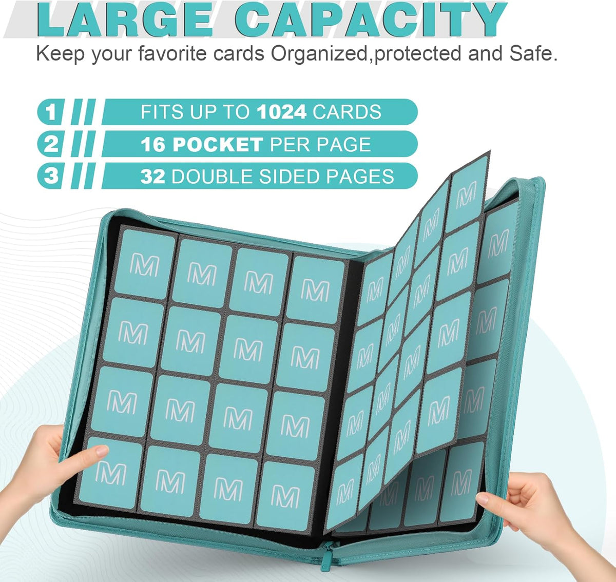 Premium Card Binder 16 Pocket,Trading Card Binder Holds up to 1000+Cards Sturdy Card Collection