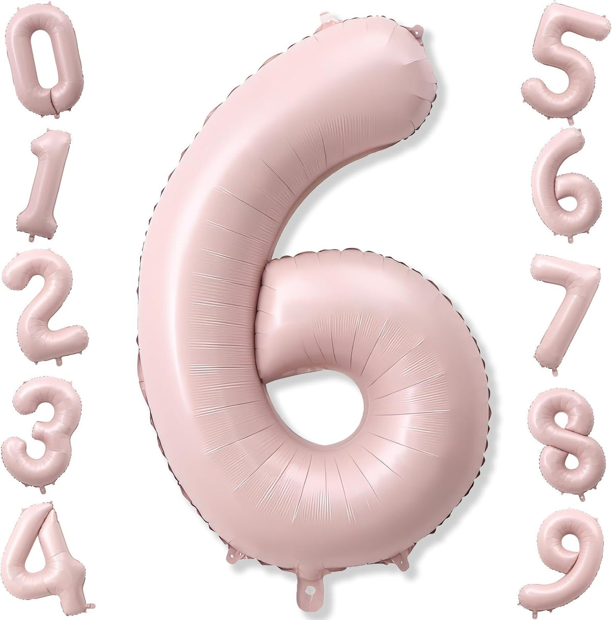Light Pink Number Balloon 6, 40 Inch Large Self Inflating 6 Foil Number Balloons 0-9, Blush Pastel
