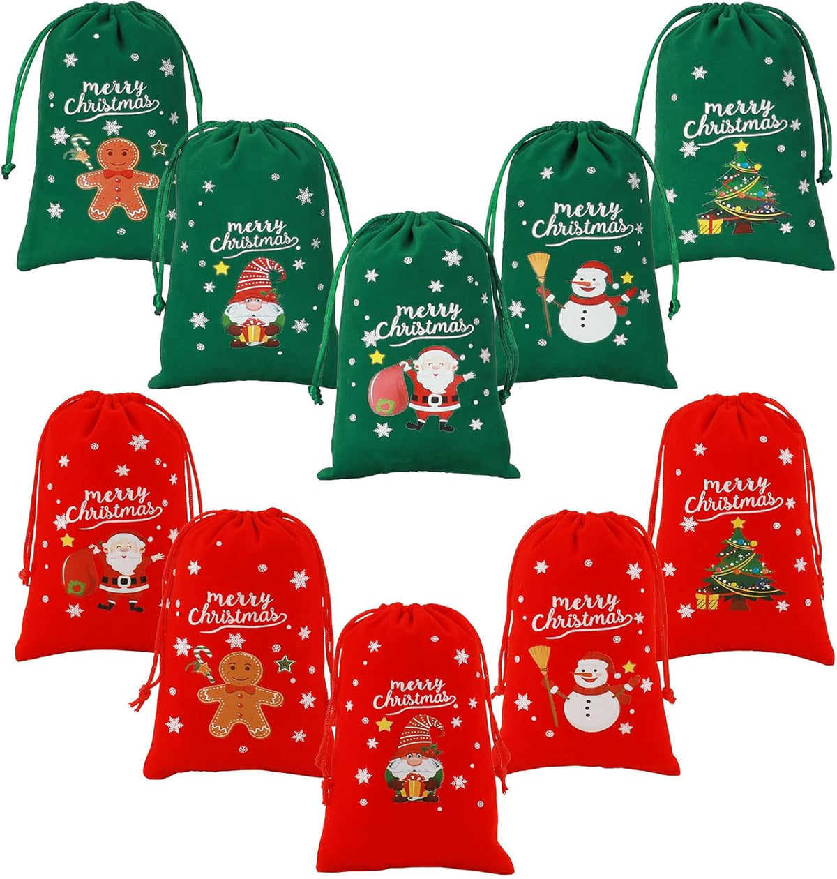 Tapleap Christmas Bags with Drawstring - 50Pcs 4x6 Red and Green Velvet Cloth for Wrapping Dice