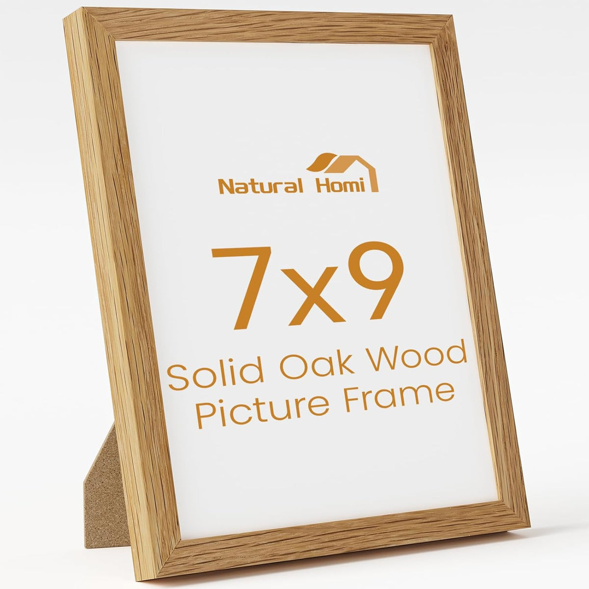 7x9 Picture Frame,Solid Oak Wood 7"x9" Photo Frame,Natural Oak Color Tempered Real Glass 7 by 9