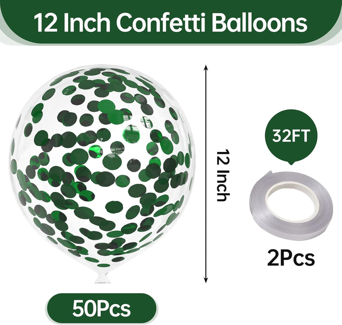 50pcs Dark Green Foil Confetti Balloons,12 inch Latex Balloon with Dark Green Confetti Inside for