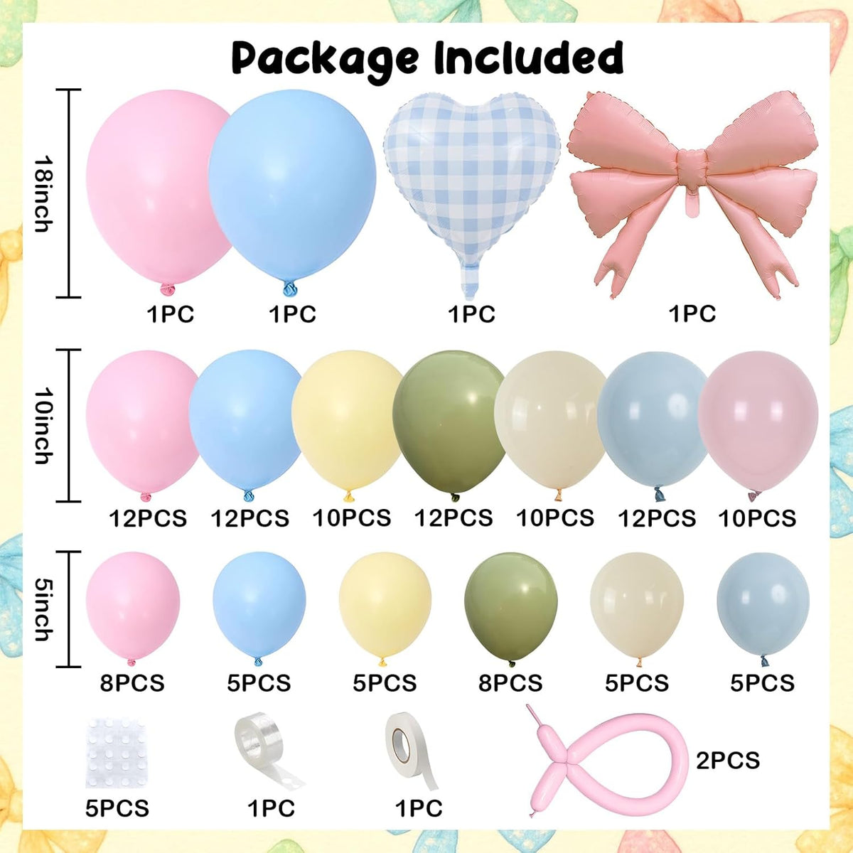 Goose Balloon Arch Kit Pastel Pink Blue Sage Green Balloons Garland with Bow Gingham Heart Foil