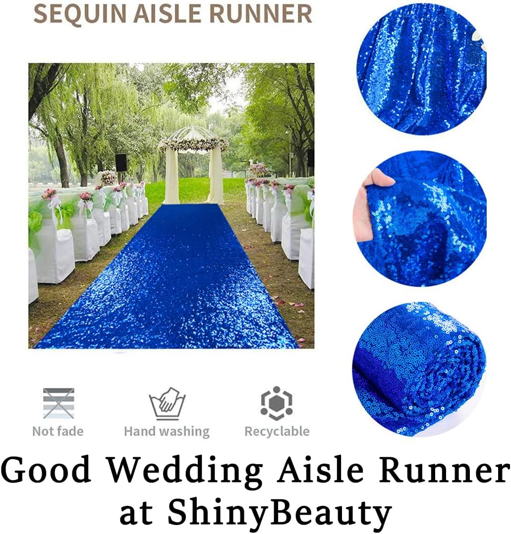 ShinyBeauty Royal Blue Sequin Aisle Runner, 4FTx20FT Glitter Wedding Walkway for Elegant Hallways