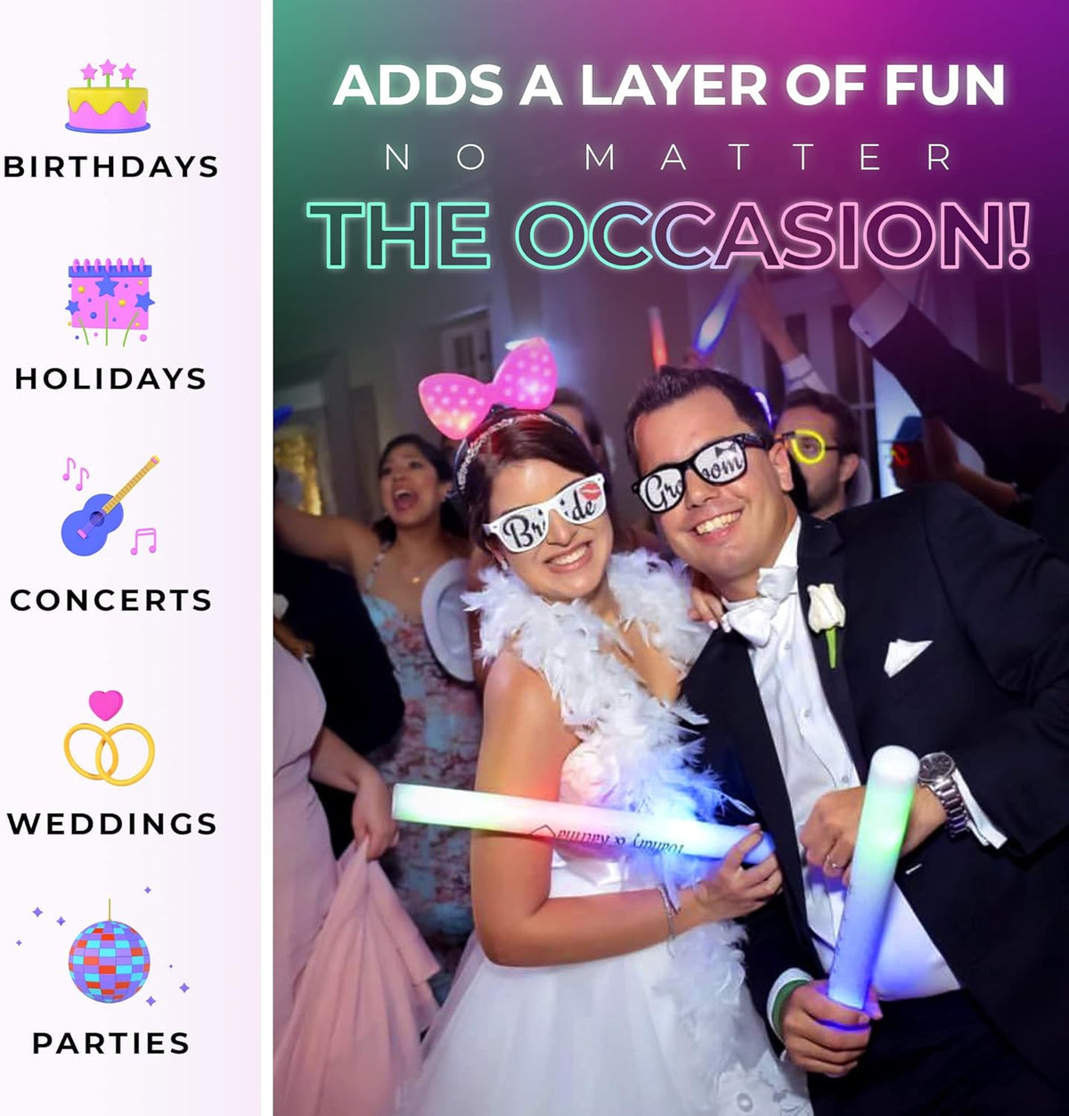 Foam Glow Sticks Bulk - 100 White Foam Light Up Sticks and LED Foam Sticks - 100 Reusable 16" Light