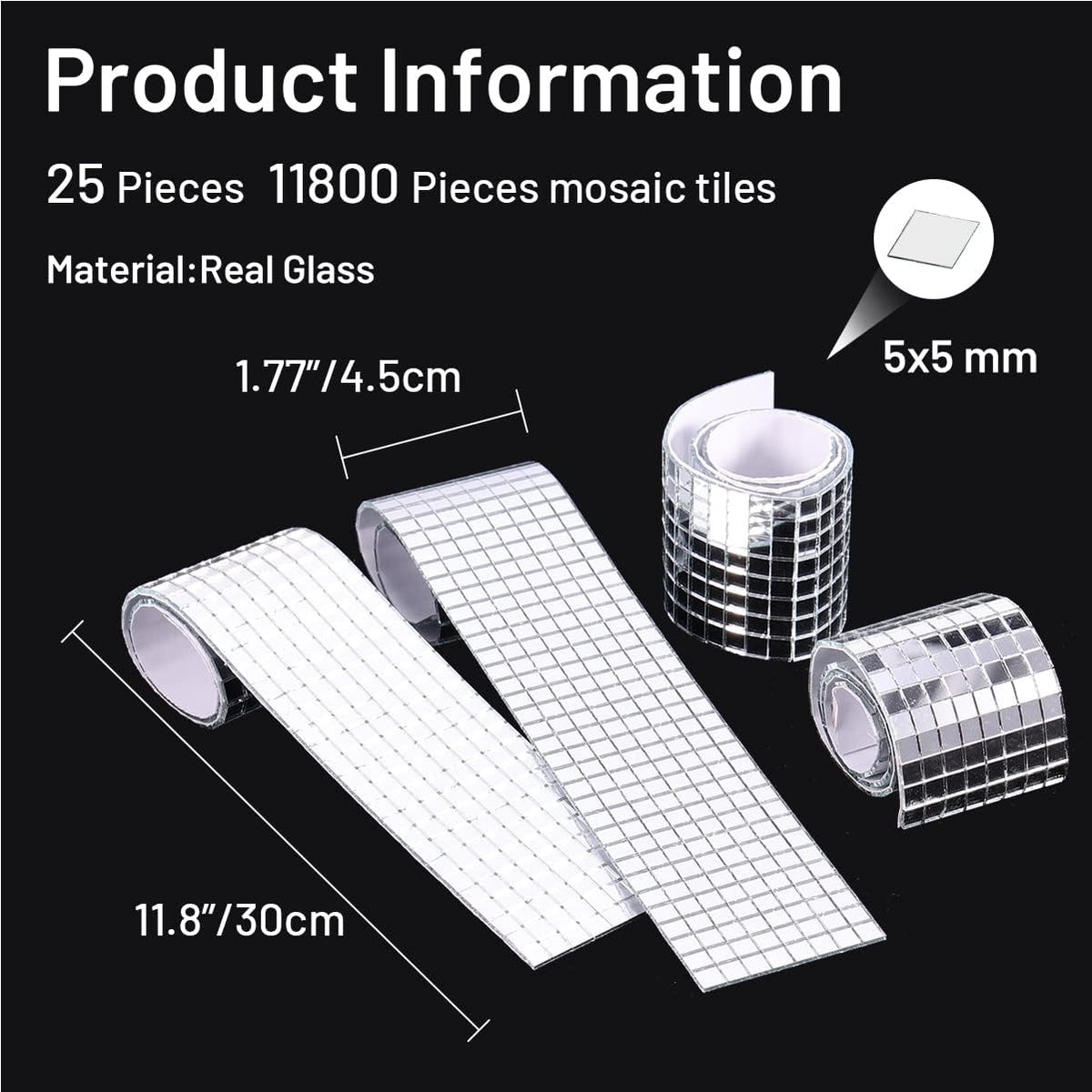 PP OPOUNT Disco Ball Tiles - 11800 Pcs, 5 x 5 mm Self-Adhesive, Mirror Tiles for Crafts & Art