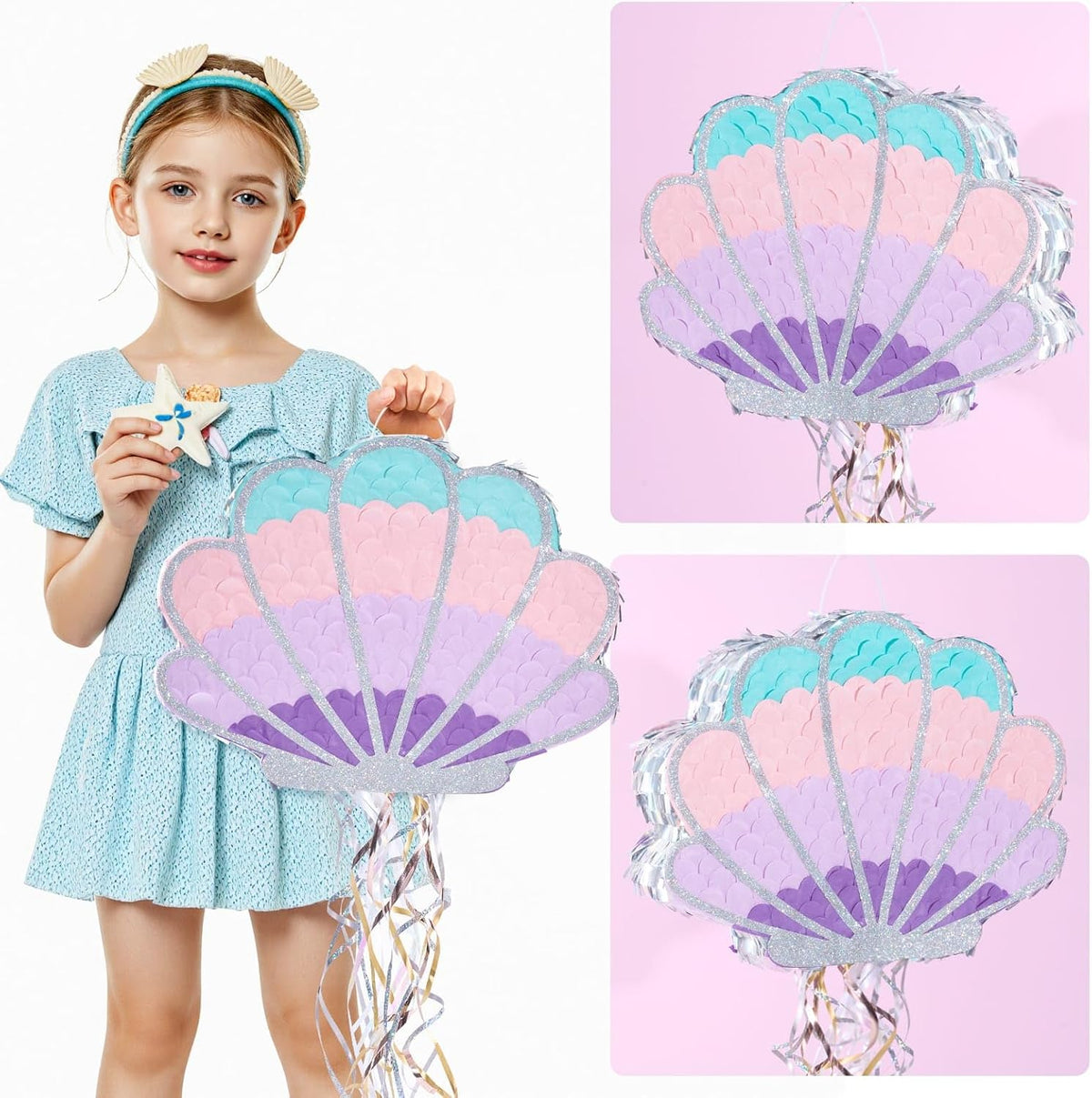 Wernnsai Mermaid Seashell Piñata - Pink Shellfish Pinatas for Kids Girls Birthday Mermaid Princess