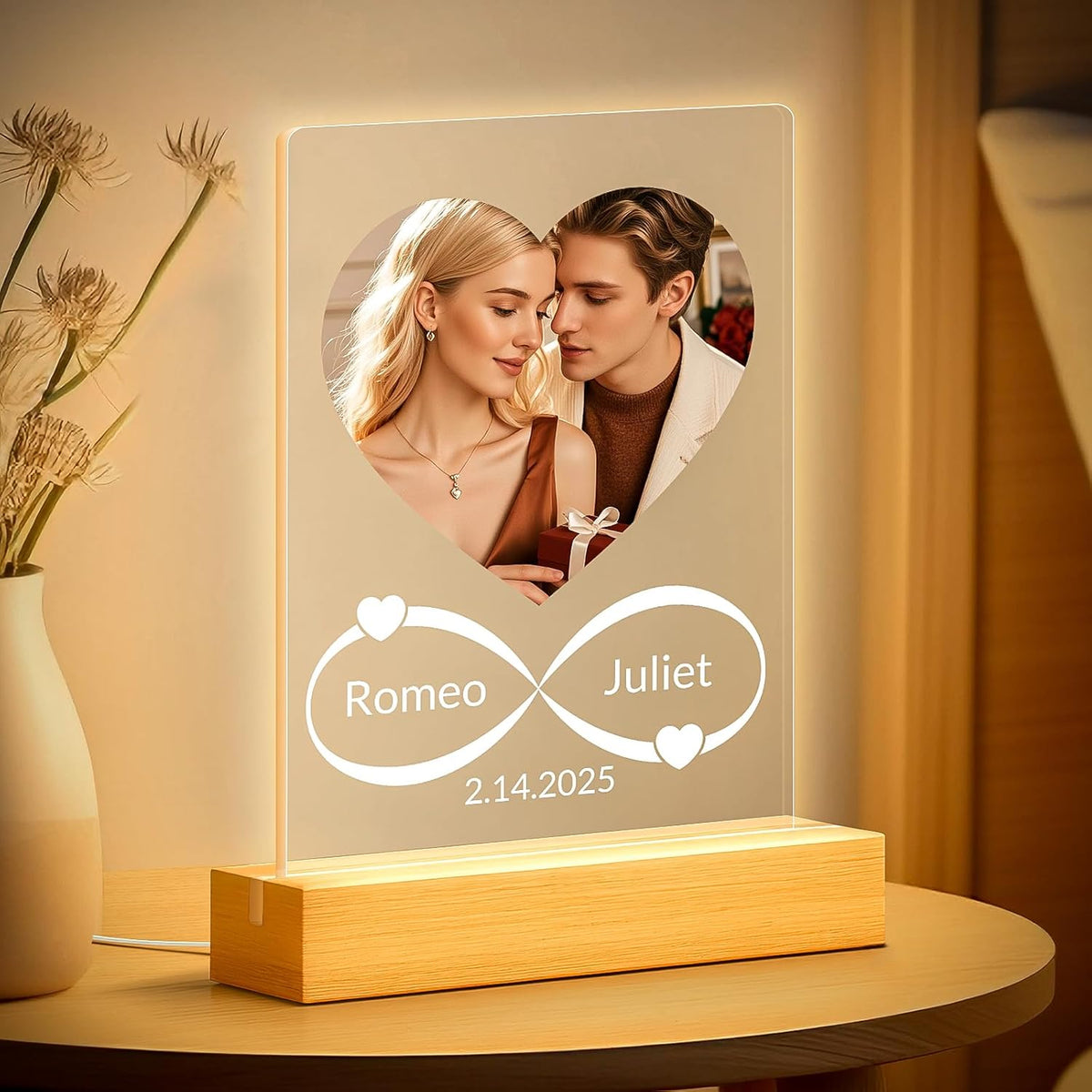 Custom Picture Frames with Photo, Personalized Photo Frame with Night Light, Customized Picture