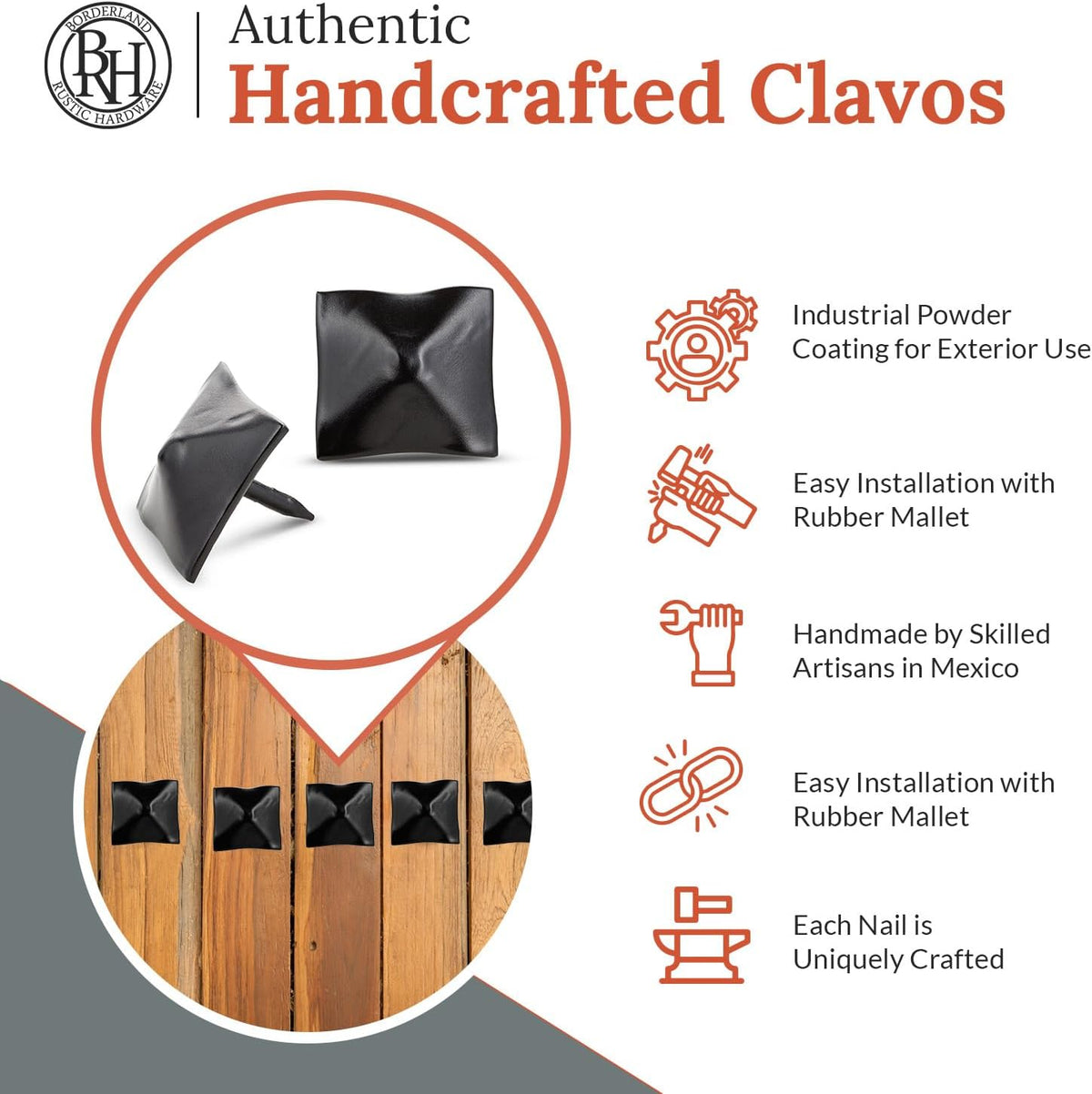 100 Pack 1" Square Head Iron Clavos Decorative Nails – Black – Handmade Rustic Square Fasteners for