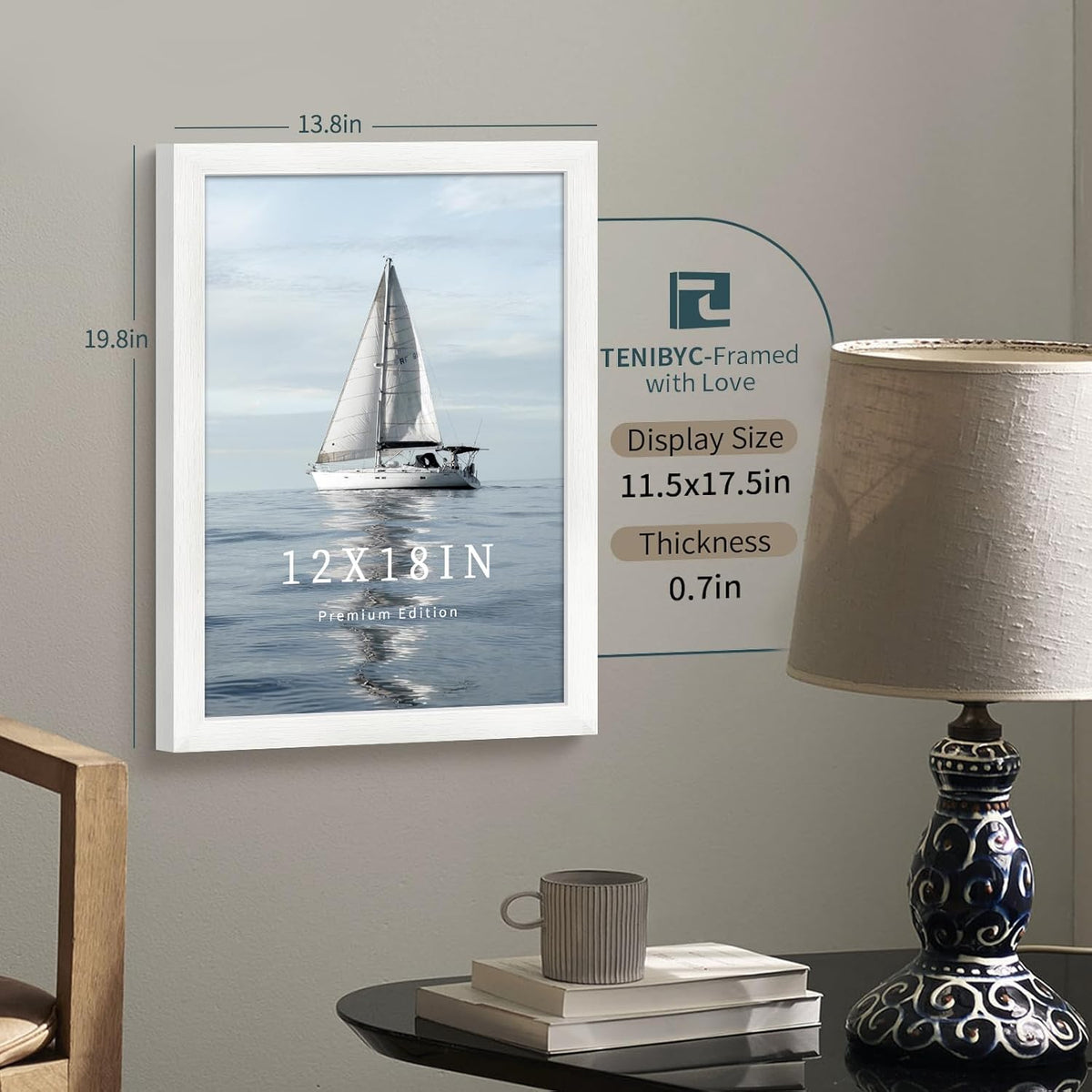 12x18 Poster Frame Set - 3 Pack, Textured White Solid Wood with HD Tempered Glass, Wall Gallery