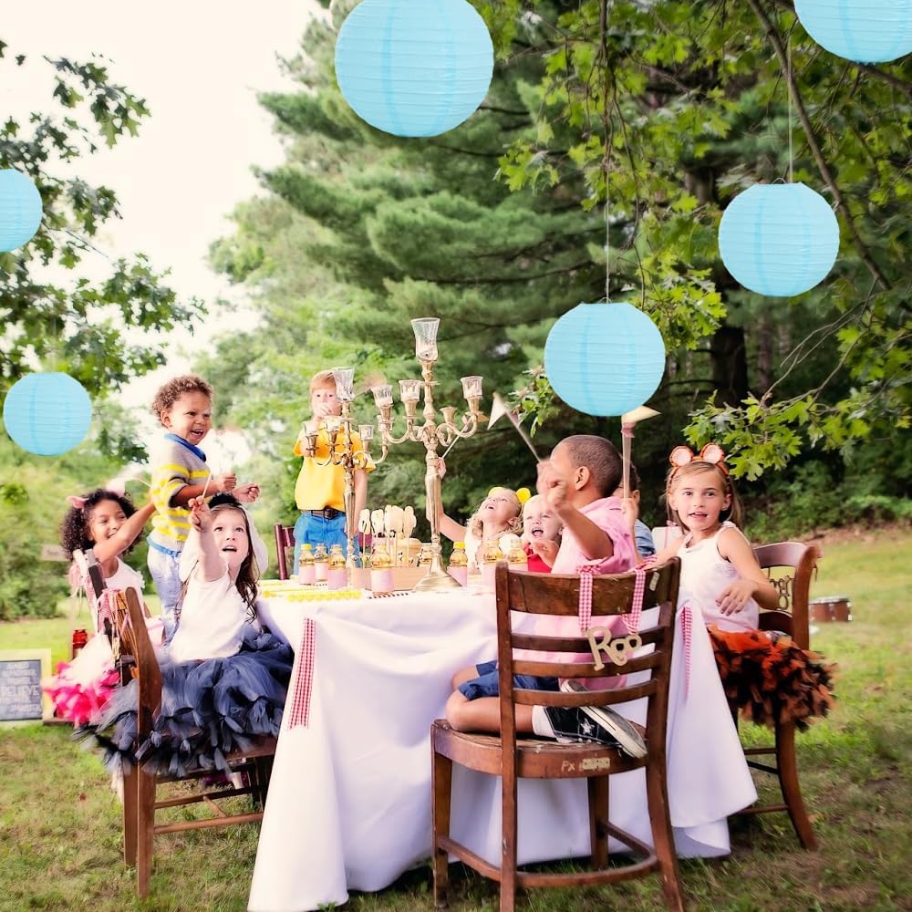 BEISHIDA 8-Inch Light Blue Round Paper Lanterns Decorative Hanging Asia Chinese Japanese Paper