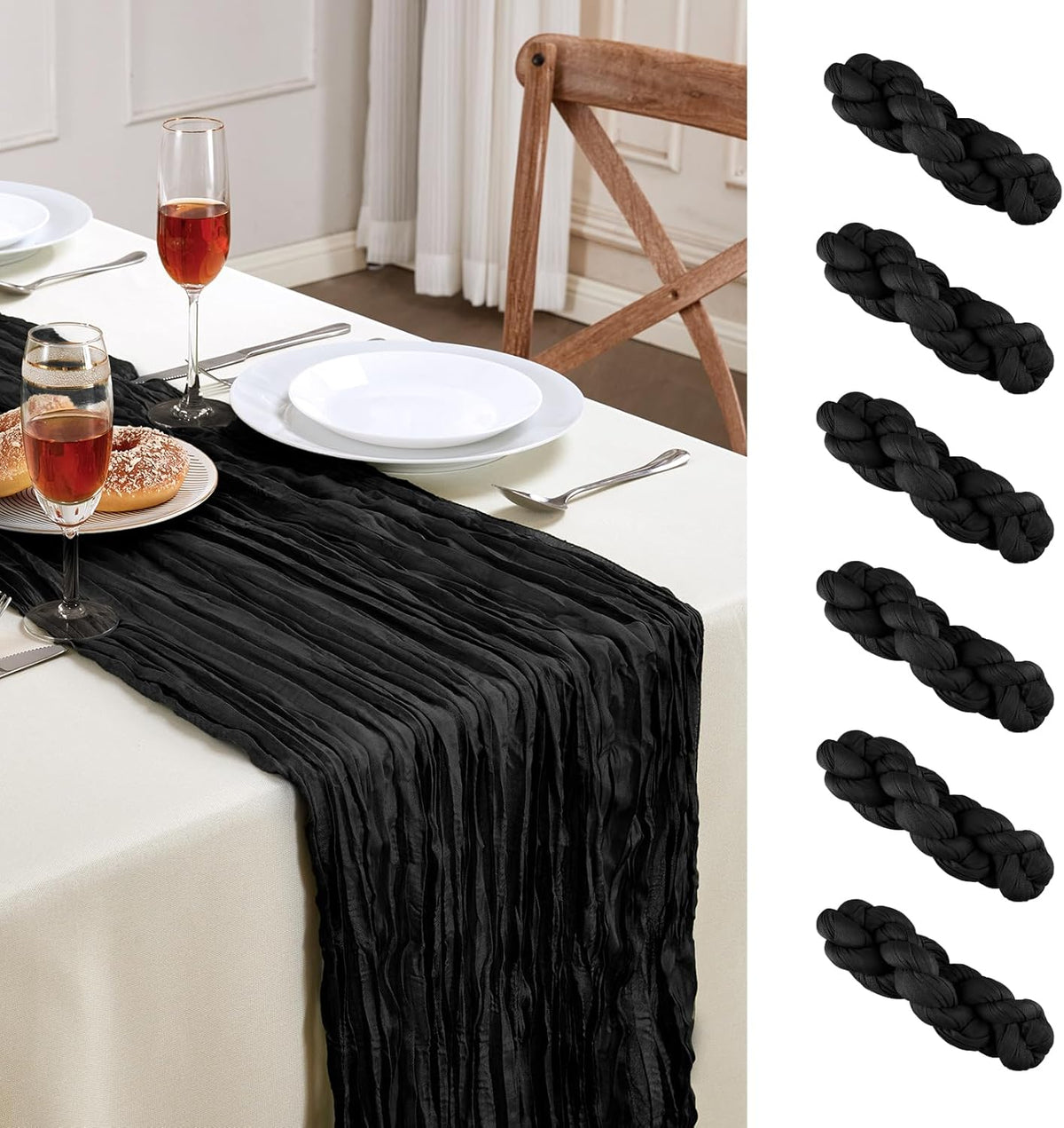 6 Pack Halloween Cheesecloth Table Runner 10FT Long Black Boho Gauze Table Runner Rustic Sheer