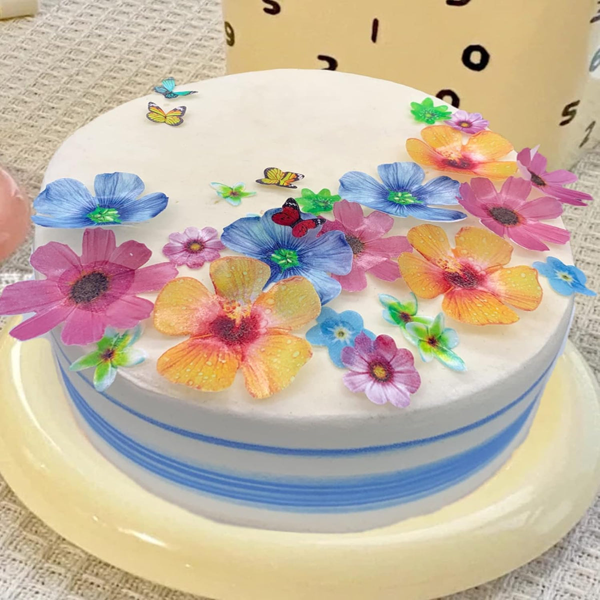 58Pcs Edible Butterfly and Flowers Cake Topper Cupcake Toppers Wedding Themed Party Birthday Cake