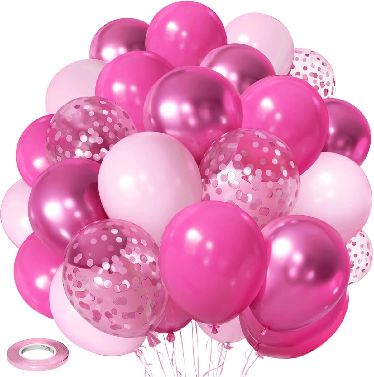 Light Pink Confetti Balloons, 50pcs 12 Inch Metallic Pink Balloons and Hot Pink Latex Balloons Baby
