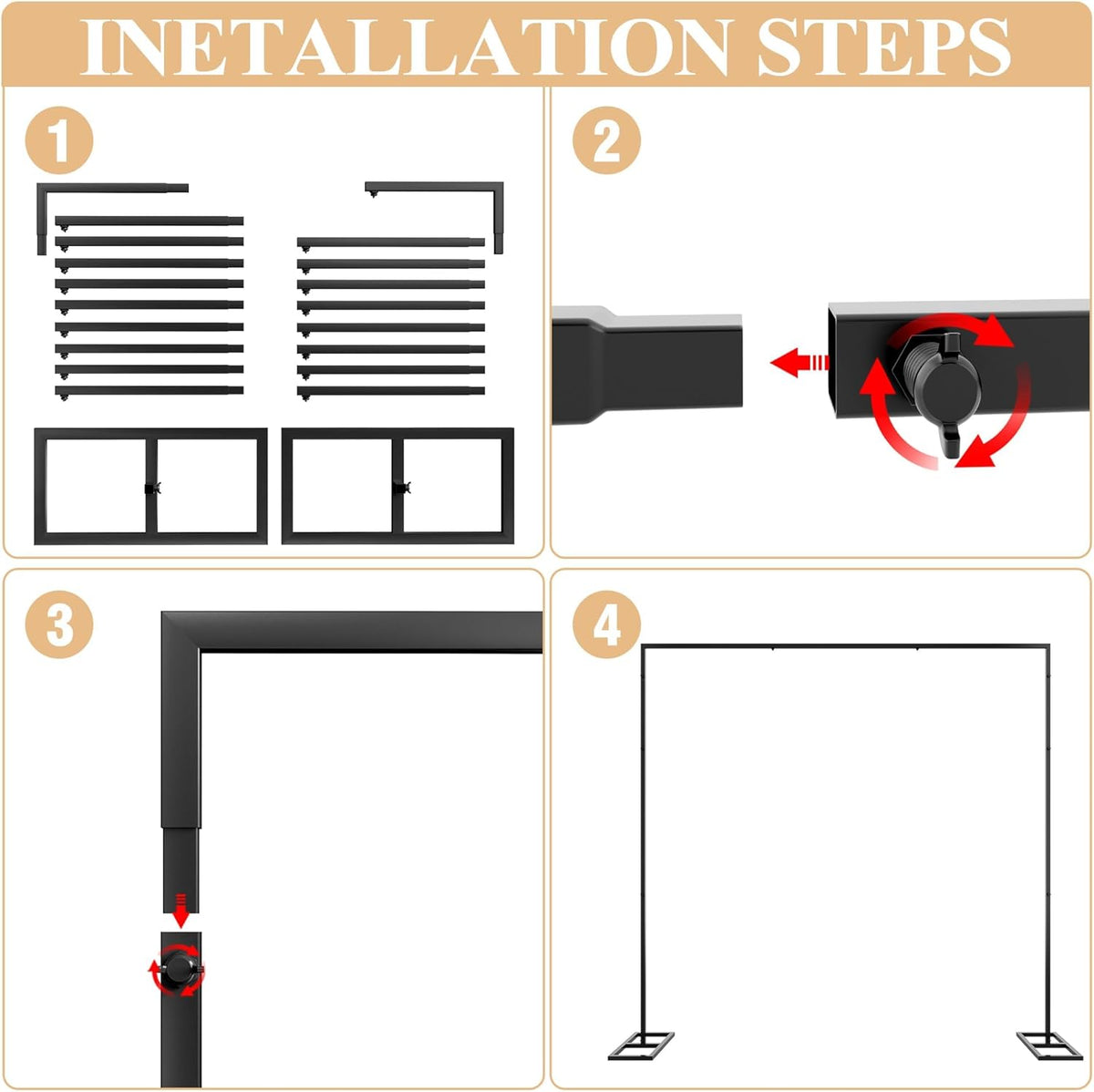 Wokceer Metal Heavy Duty Backrop Stand Square 8x8FT Adjustable Pipe and Drape Kit Black Photo Booth