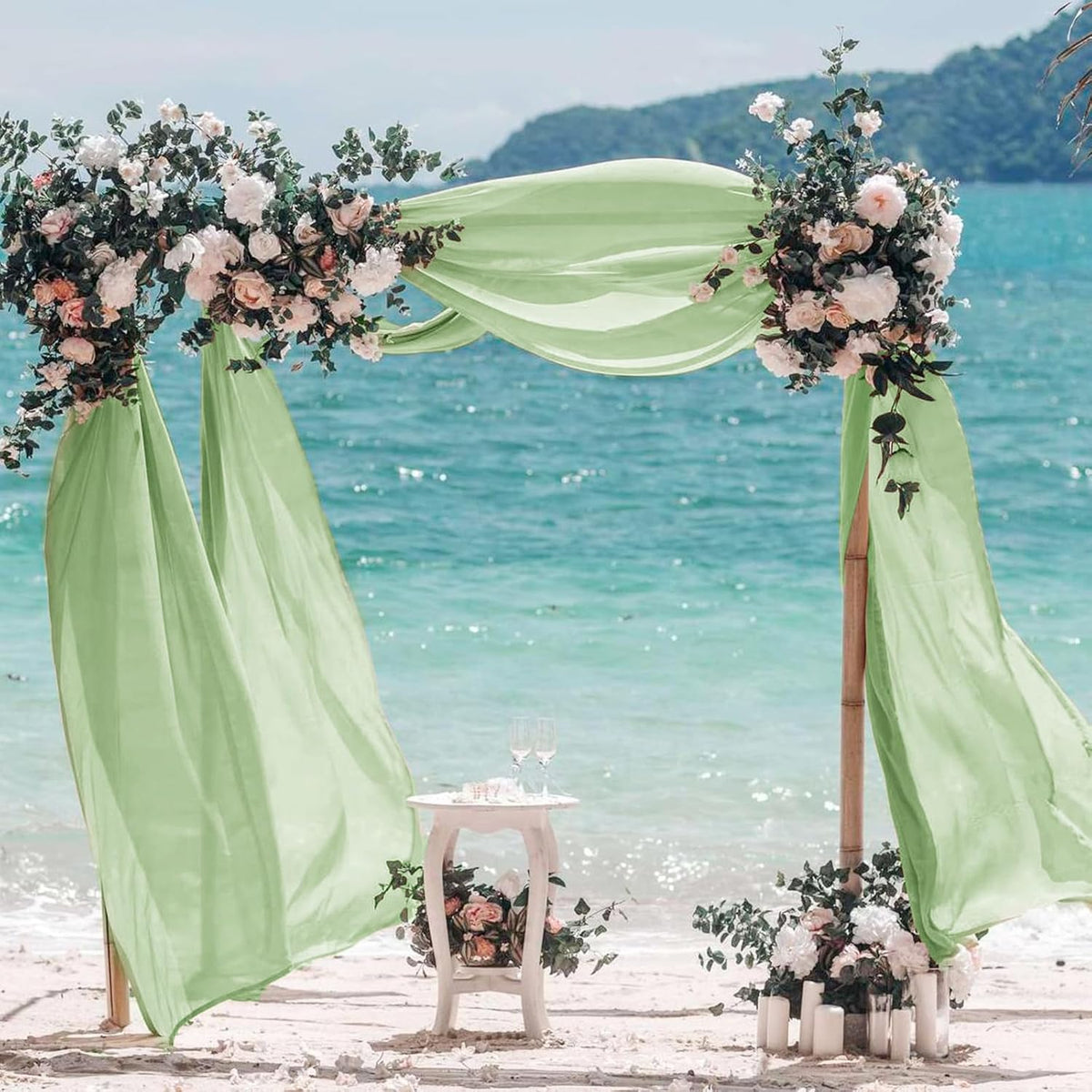 VOK Wedding Arch Draping Fabric Chiffon Fabric, 29in x 18Ft 2 Panels Sheer Chiffon Outdoor Curtain