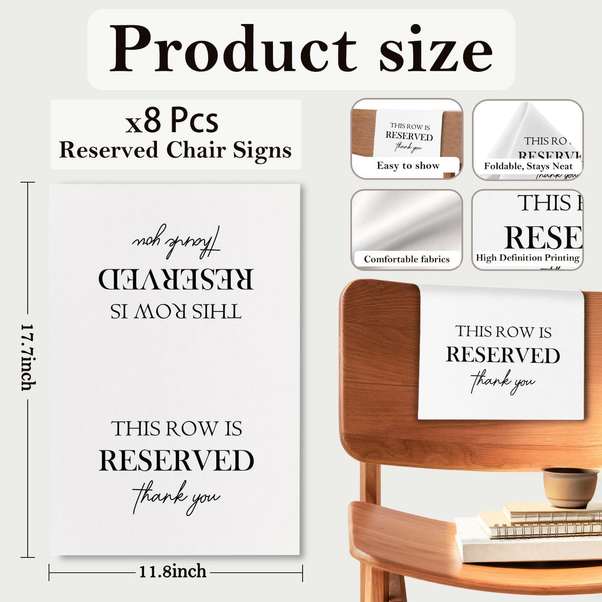 Reserved Seating Chair Signs, This Row Is Reserved Pew Cloths Seating Placeholder for Church Pews