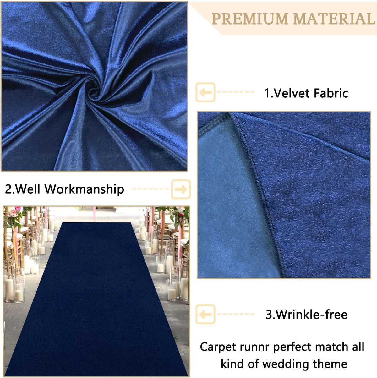 MODFUNS Aisle Runners for Wedddings Navy Blue Aisle Runner Rug 4FTx25FT Velvet Carpet Wedding