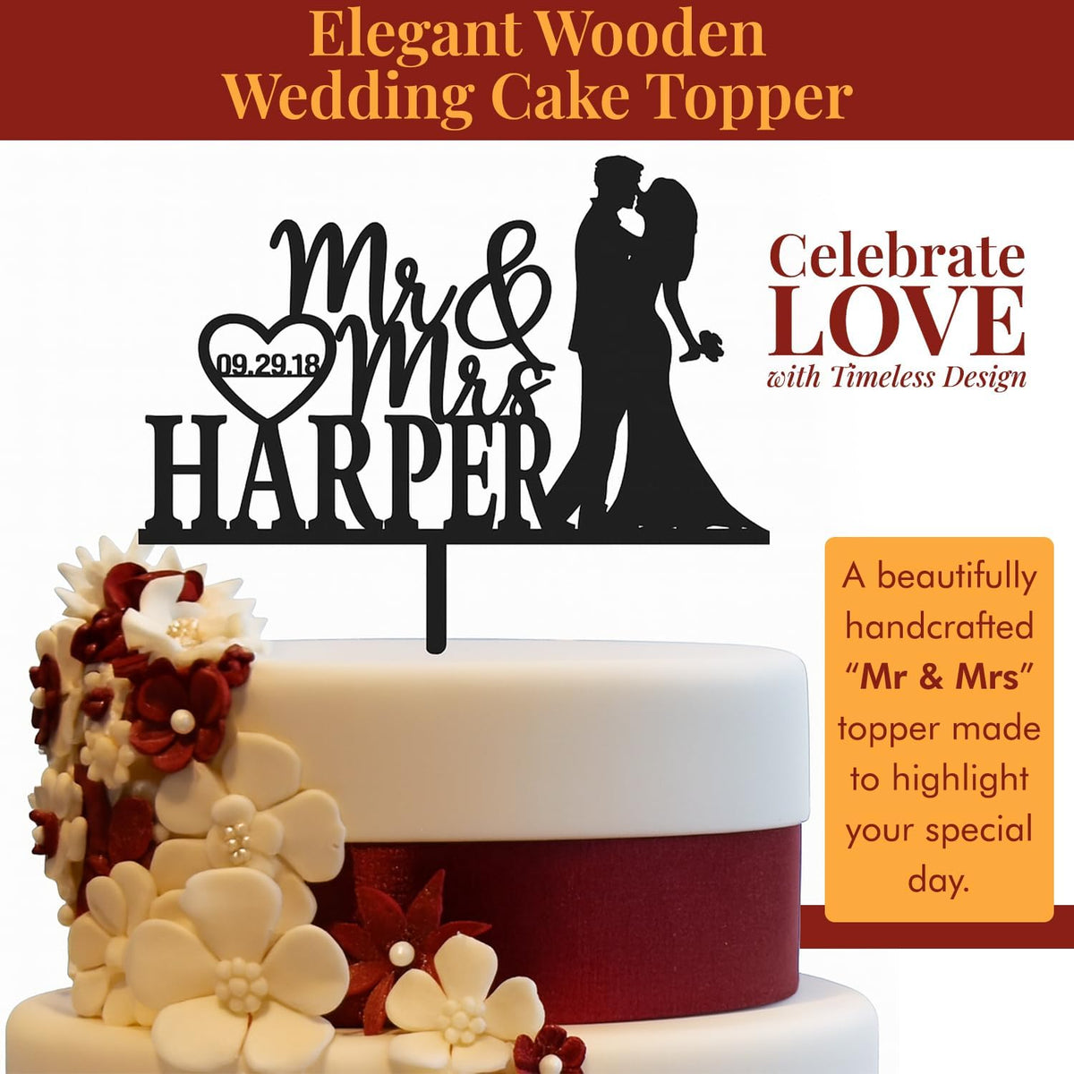 Wedding Cake Toppers- Custom Cake Toppers with Timeless Design- Mr & Mrs Cake Topper to Celebrate