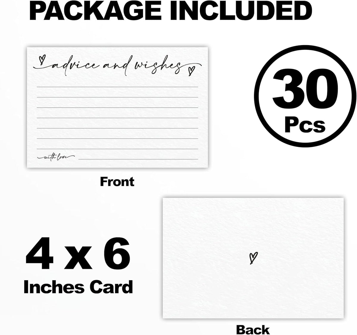 30 Advice & Wishes Cards - Minimalism White - Double Sided Fill-In Advice Cards For Bridal