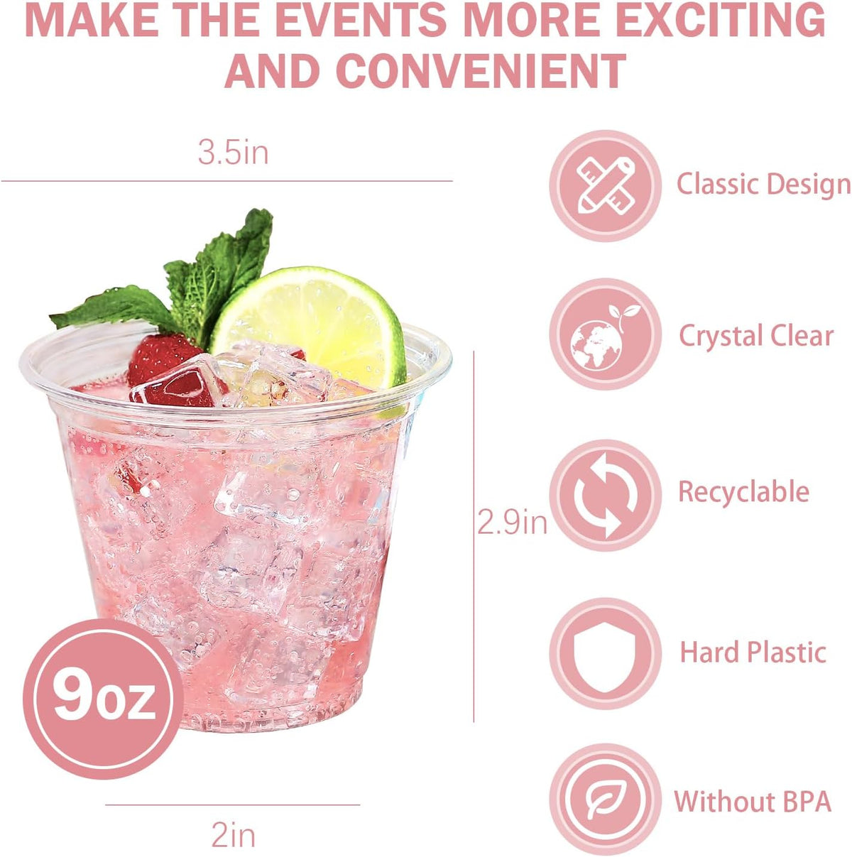 500 Pack 9 oz Clear Plastic Cups, Thickened Disposable Drink Clear Cups for Party, Higher Heat