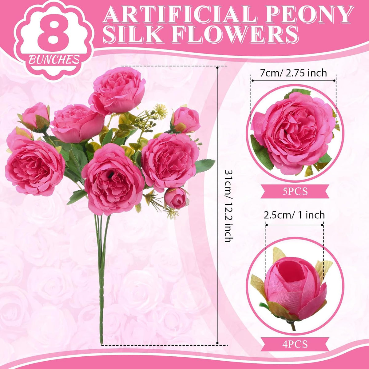 8 Bundles Artificial Peonies Flowers Boho Faux Flowers Arrangements Artificial Centerpiece Spring