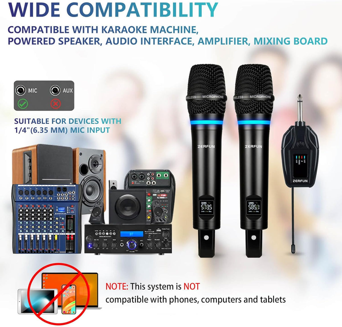 2 Channel Rechargeable Wireless Microphone System, Pro UHF Metal Handheld Wireless Microphones